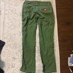 Dickies Olive Green Cargo Pants with White Stitching